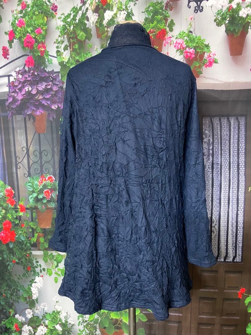 よっち195新品 裏起毛で暖か♪メッシュAラインチュニック(PU)(BL)