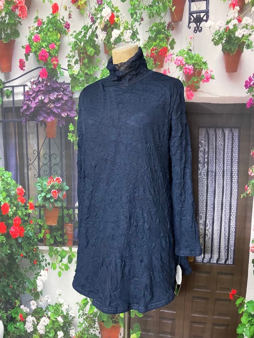 よっち195新品 裏起毛で暖か♪メッシュAラインチュニック(PU)(BL)