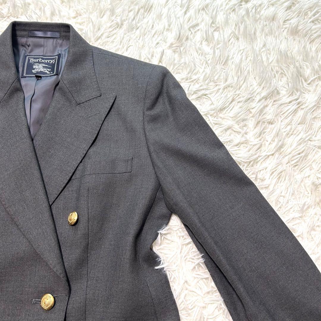 バーバリーズ　テーラードジャケット　40 グレー系　ダブル　金ボタン　カシミヤ混