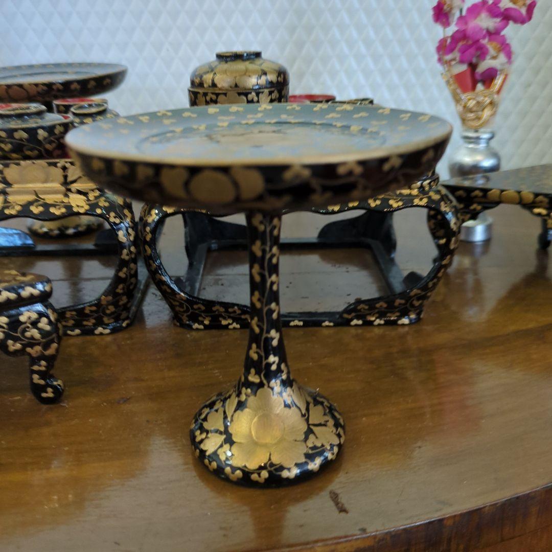 骨董　雛道具　お雛様　ひな祭り　木製　漆器　一式　金彩　木箱