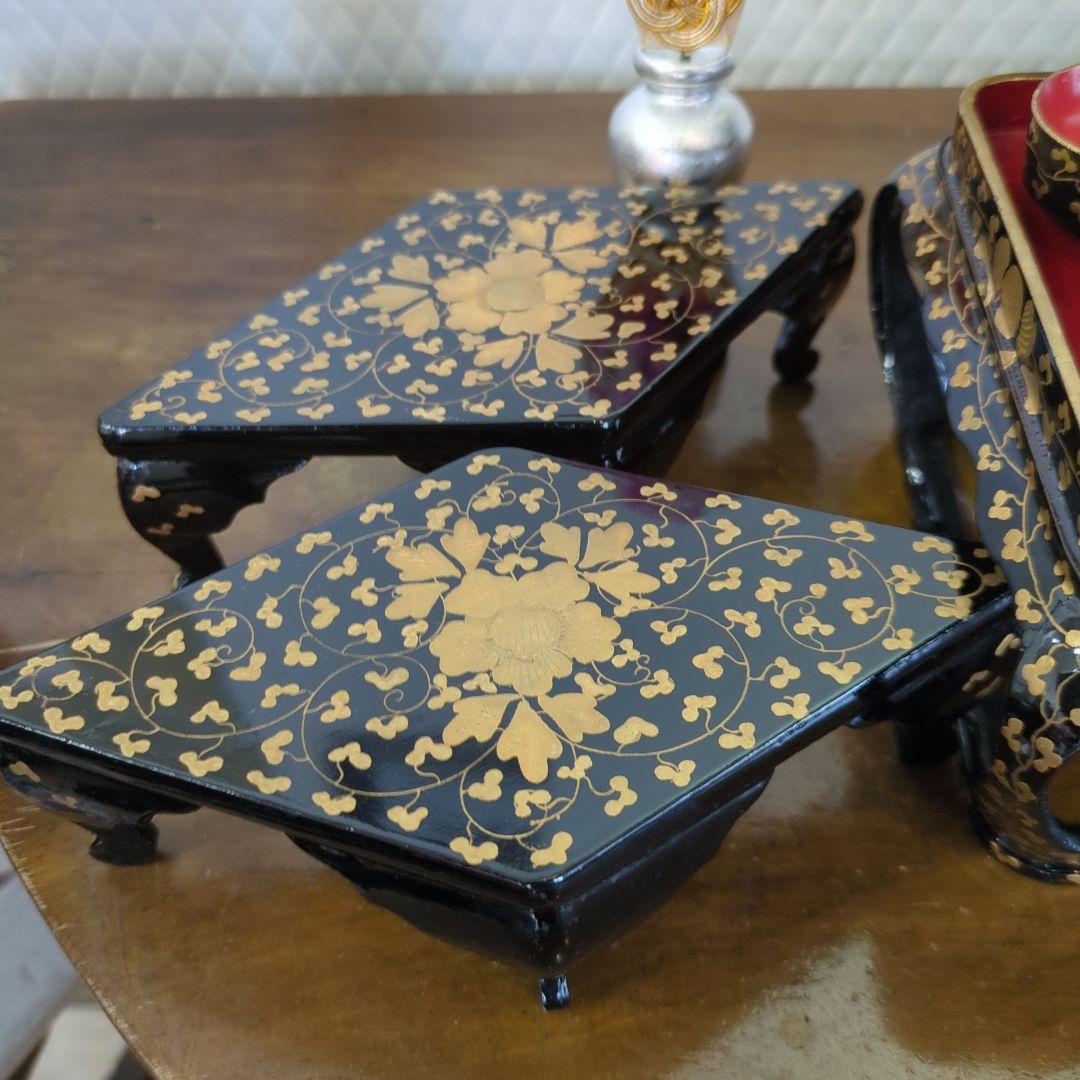 骨董　雛道具　お雛様　ひな祭り　木製　漆器　一式　金彩　木箱