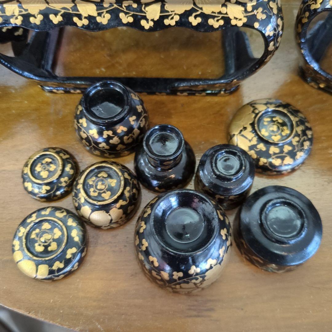 骨董　雛道具　お雛様　ひな祭り　木製　漆器　一式　金彩　木箱