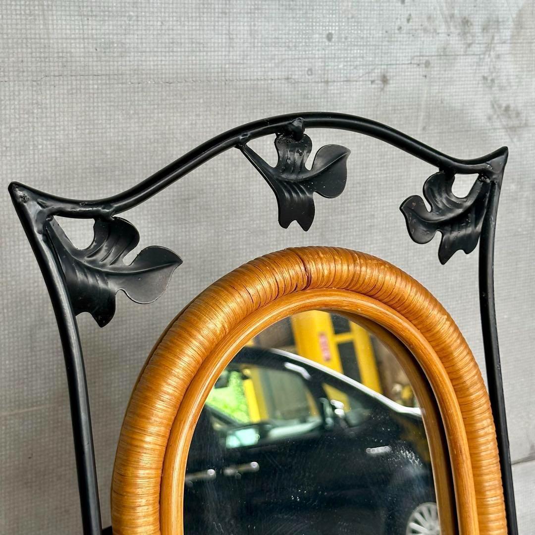 ✿レトロ✿可愛いアイアン装飾 ラタンフレーム 全身鏡 姿見 アンティーク調