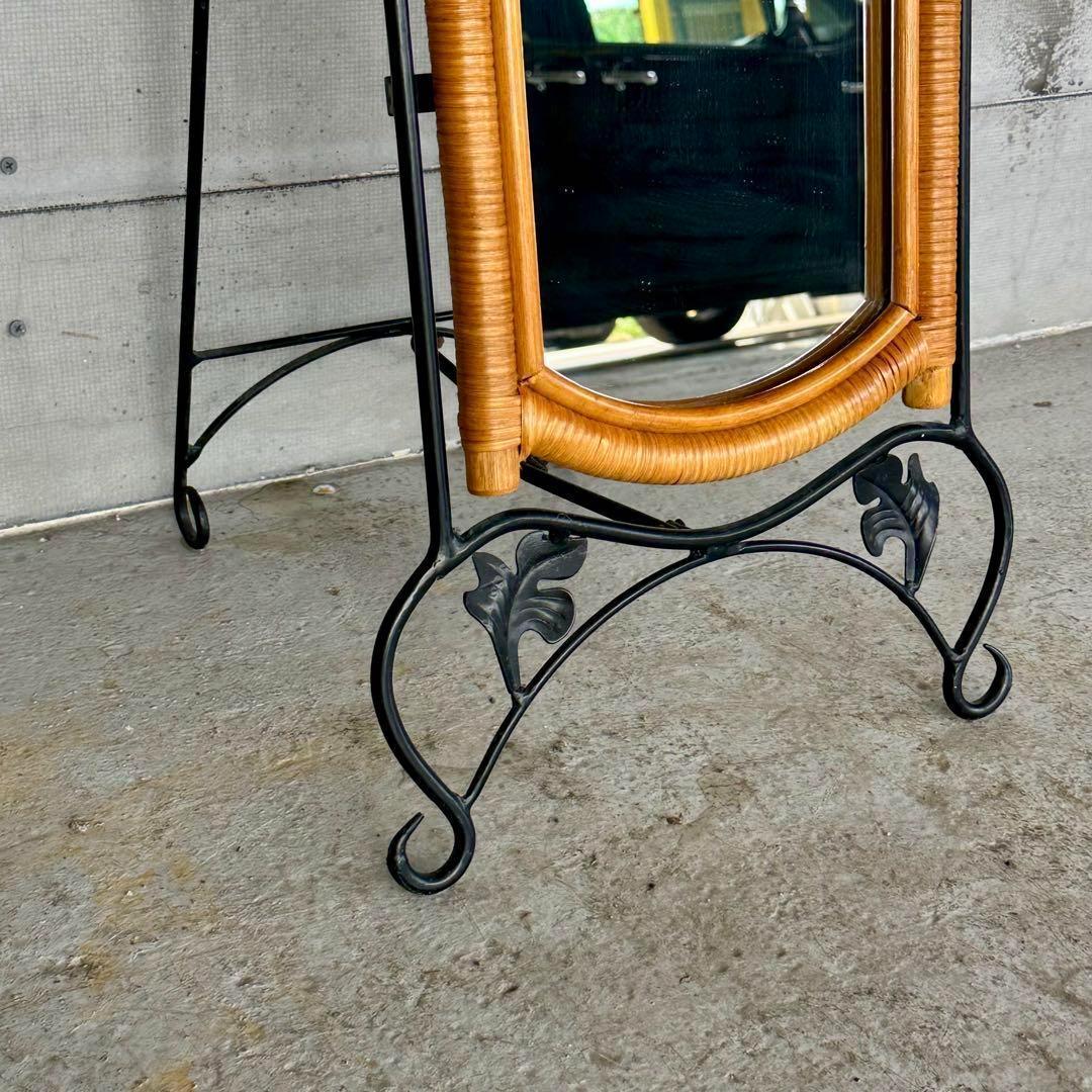 ✿レトロ✿可愛いアイアン装飾 ラタンフレーム 全身鏡 姿見 アンティーク調