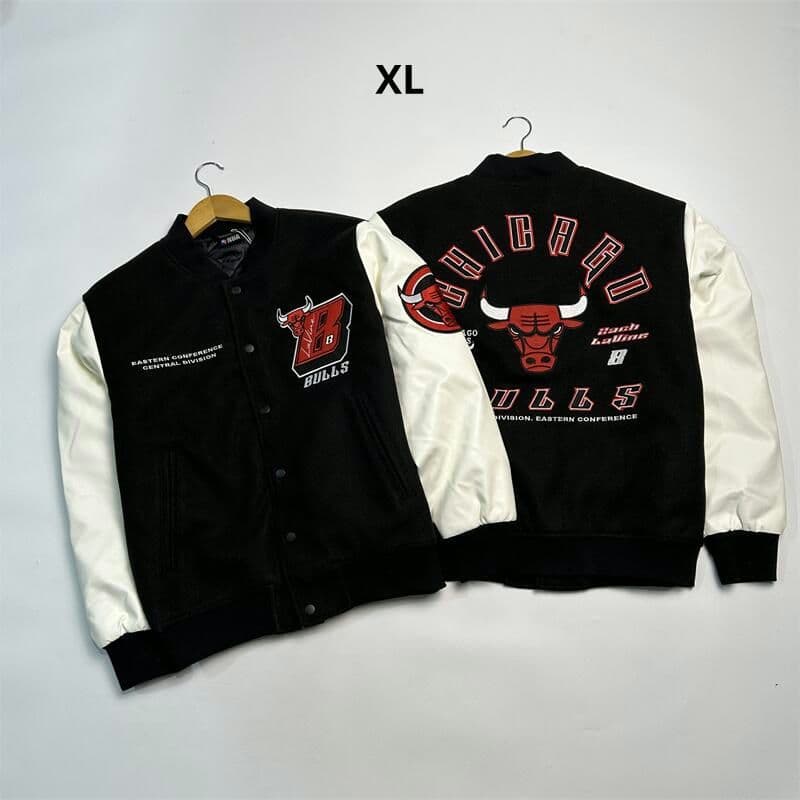 NBA シカゴ ブルズ ラビーン 刺繍ロゴ 袖PUレザー スタジャン XL