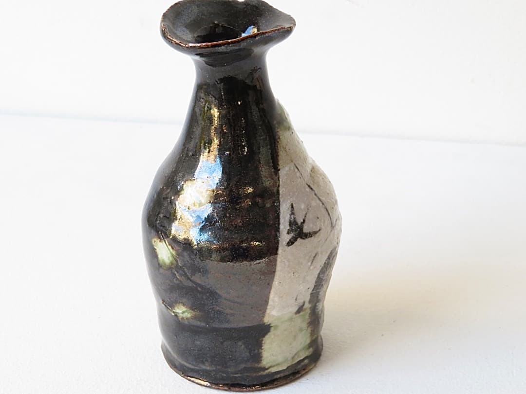 【値下げ】希少作★中島勝乃利『黒織部 徳利』【師：鯉江良二】