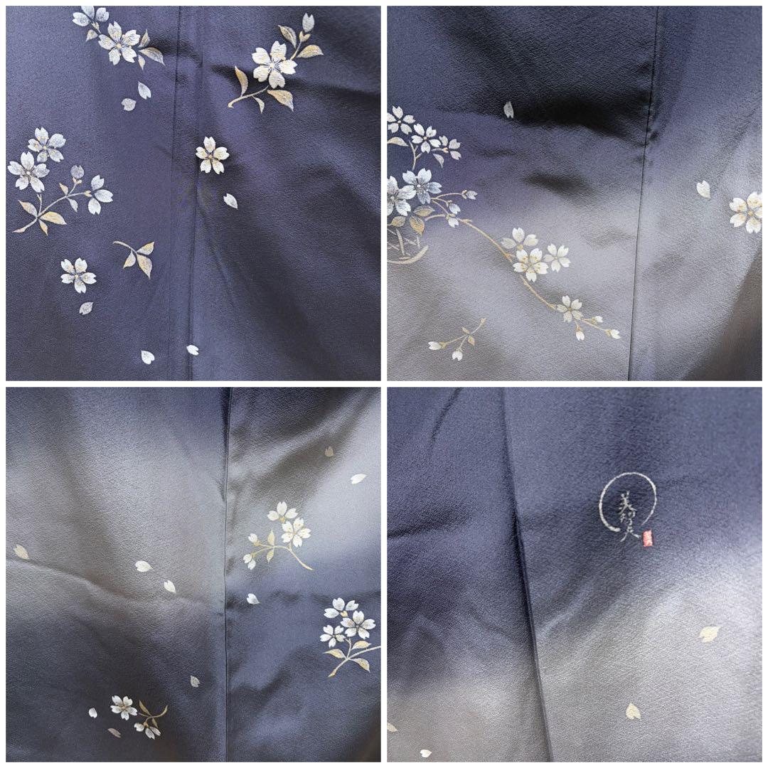 D ◆着物くつろぎ 桜の花模様 金彩 縮緬 正絹 袷 訪問着 着物 K34