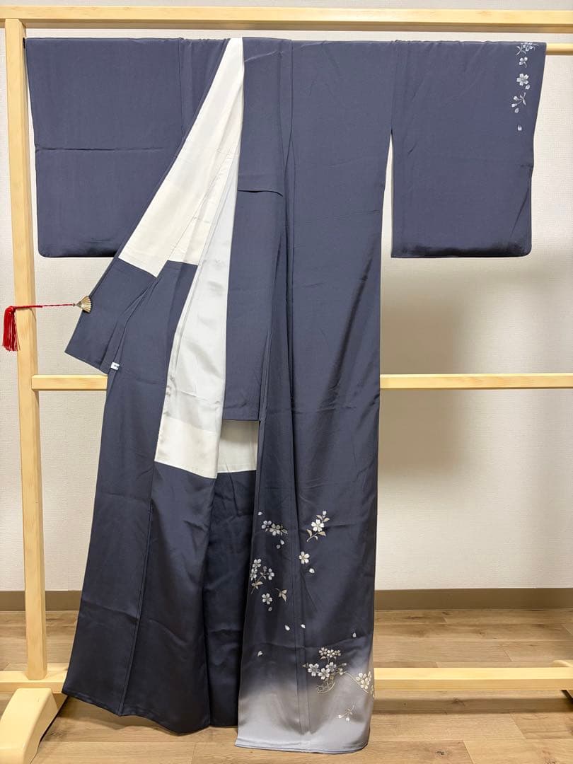 D ◆着物くつろぎ 桜の花模様 金彩 縮緬 正絹 袷 訪問着 着物 K34