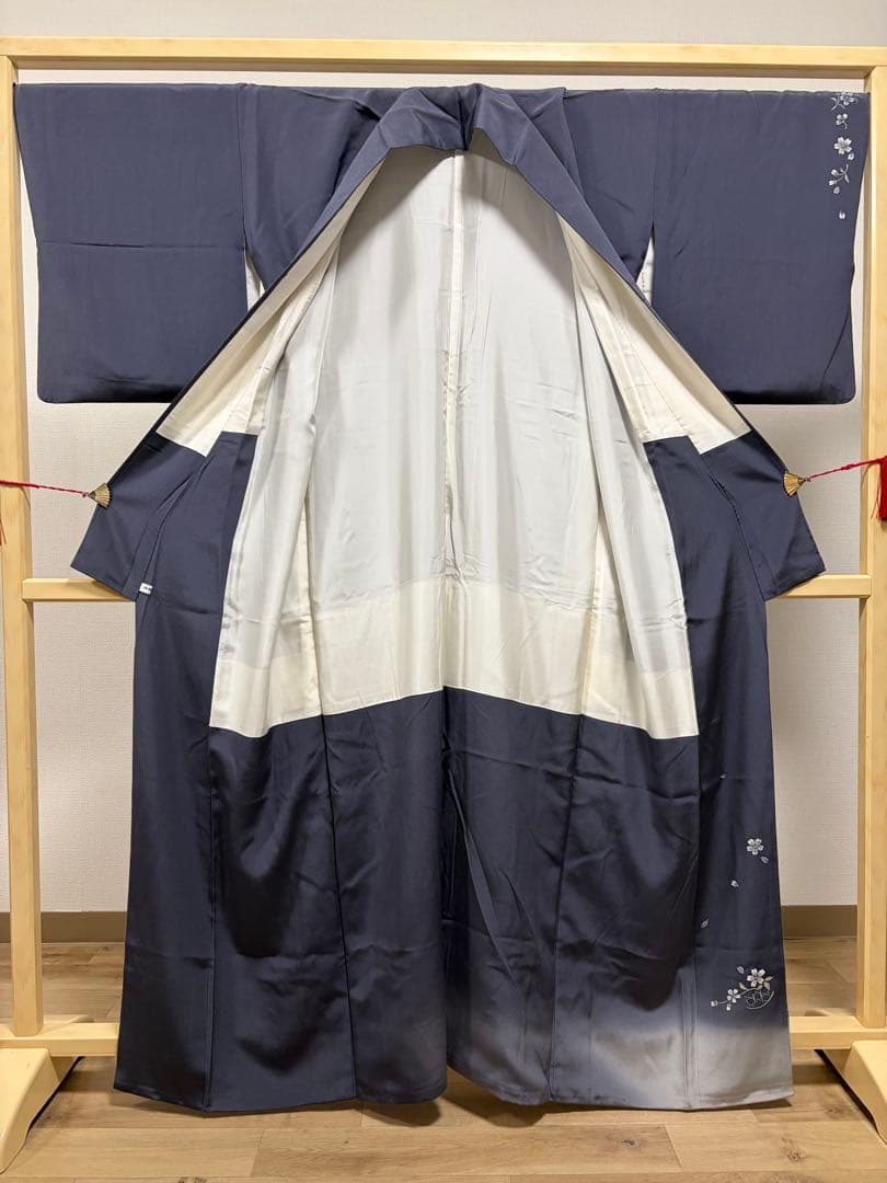 D ◆着物くつろぎ 桜の花模様 金彩 縮緬 正絹 袷 訪問着 着物 K34