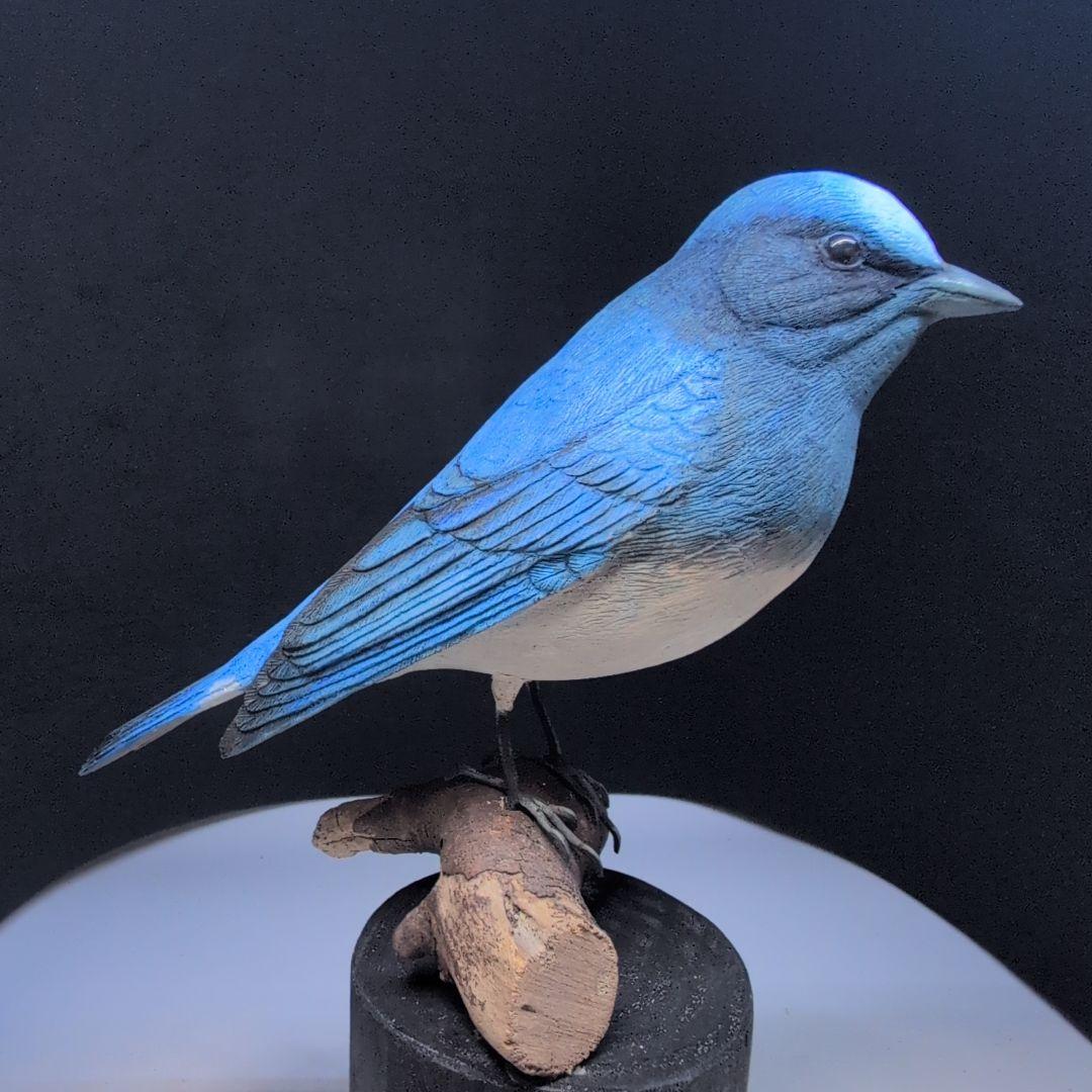 オオルリ　幸せ運ぶ青い鳥　木彫りの野鳥　野鳥彫刻　 リアルバードカービング