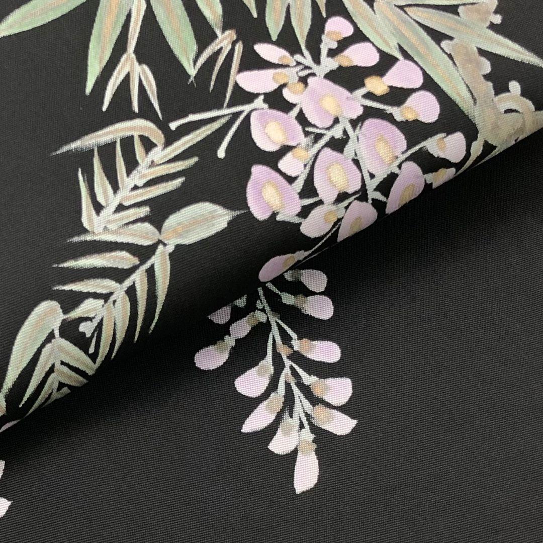 名古屋帯 作家物 塩瀬 藤の花模様 黒色 O-5986