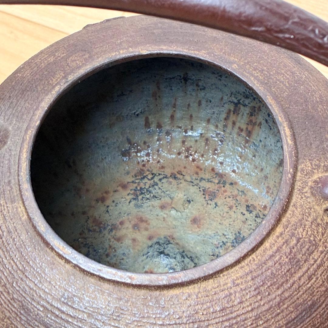 釜師 佐藤浄清 筋蟹地紋 鉄瓶 唐銅蓋 湯沸し 共箱