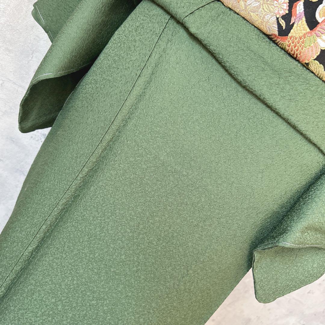 色無地　フルセット　着物　正絹　濃い緑　未使用　p5