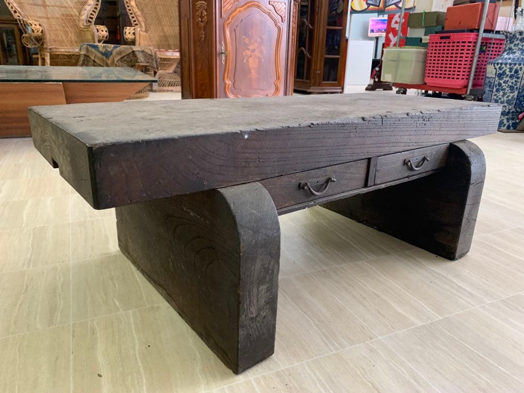 木製文机 ダークブラウン 2引き出し