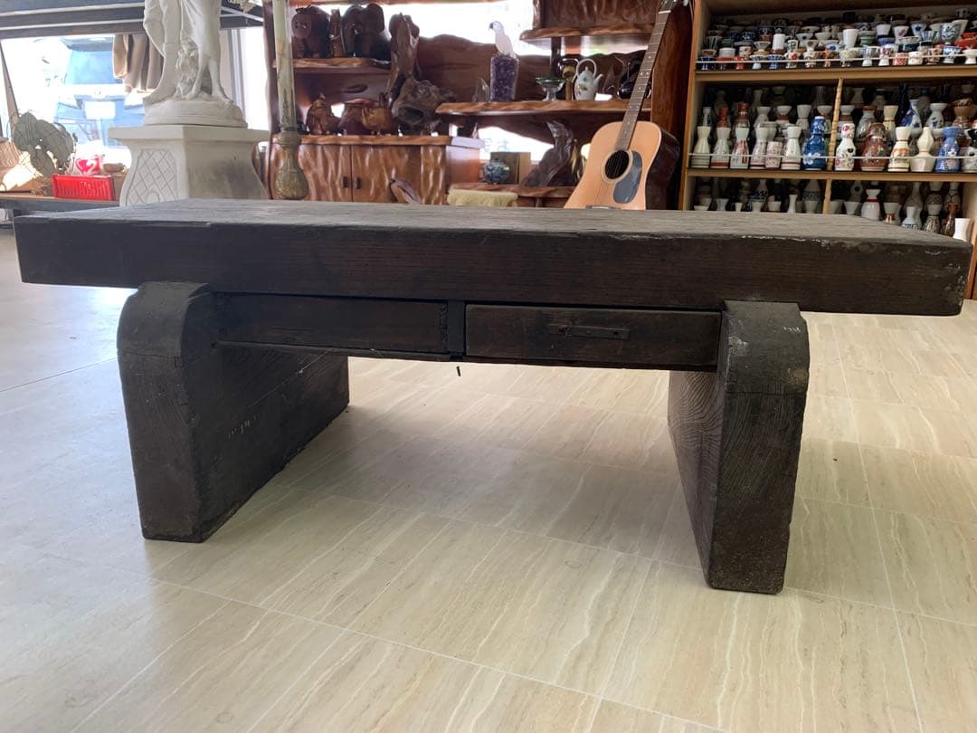 木製文机 ダークブラウン 2引き出し