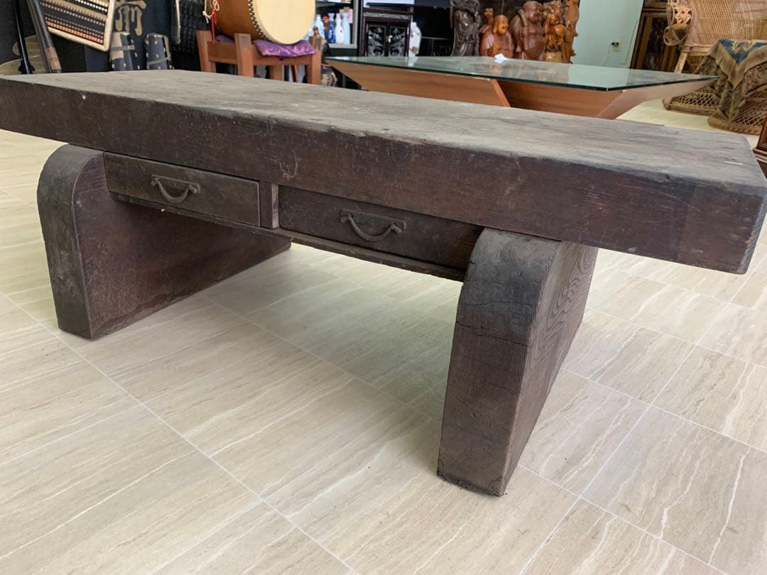 木製文机 ダークブラウン 2引き出し