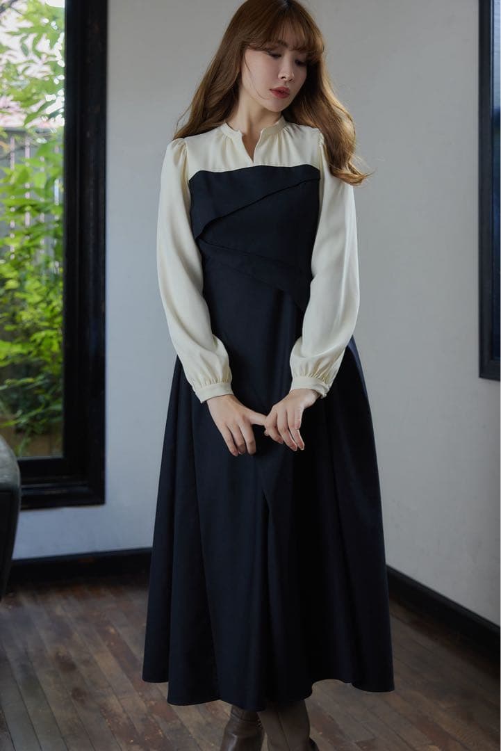 ワンピース Herlipto Bicolor Draped Dress midnight M