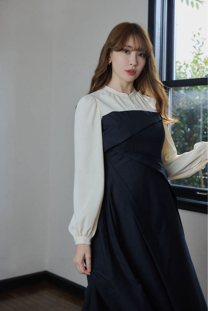 ワンピース Herlipto Bicolor Draped Dress midnight M