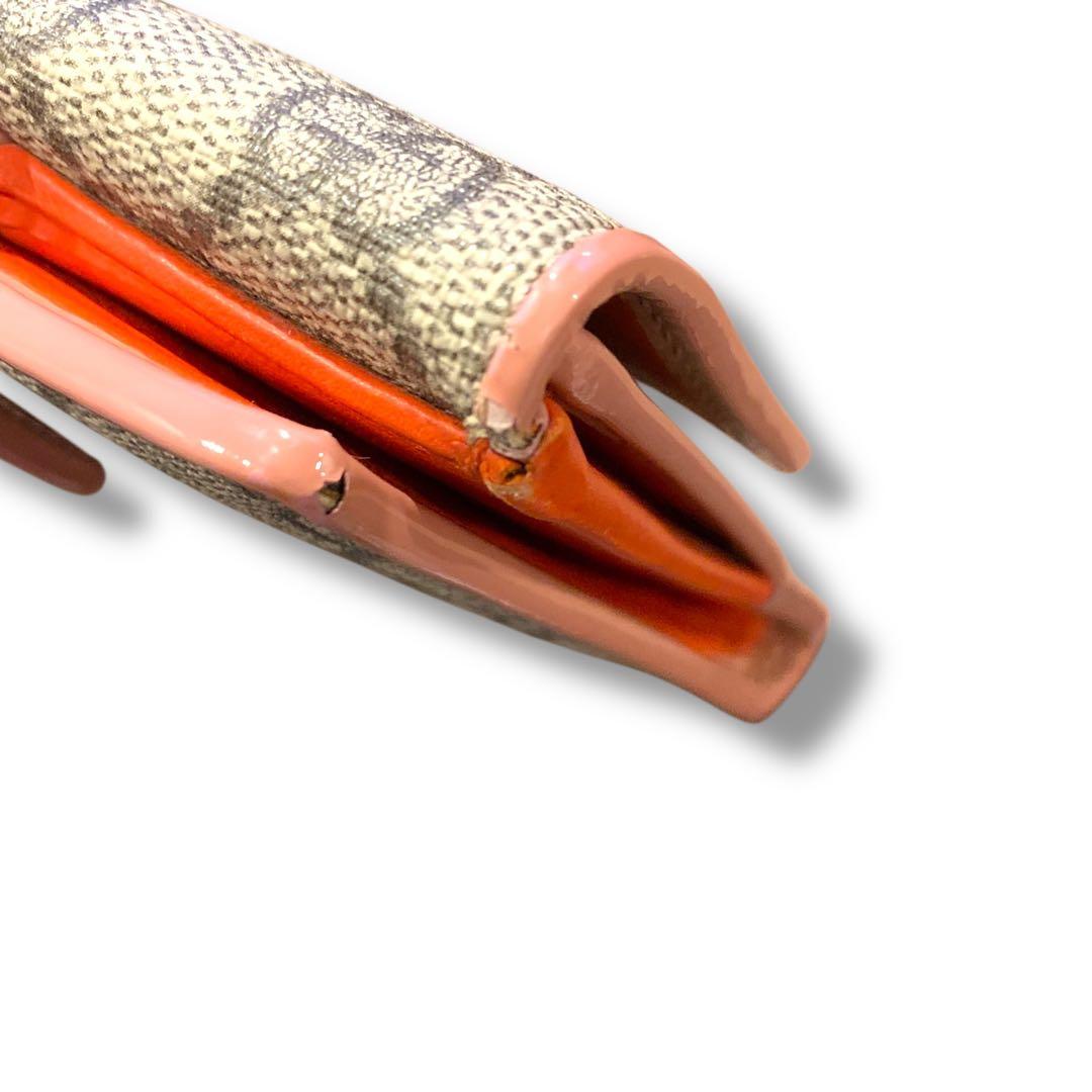 グッチ 折り財布 GGスプリーム ピンク×ベージュ　キャンバス　リボン　箱付き