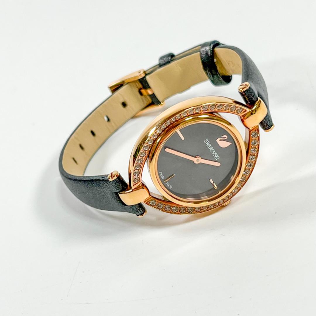 美品 SWAROVSKI 腕時計 5376842 SS グレー 革 QZ