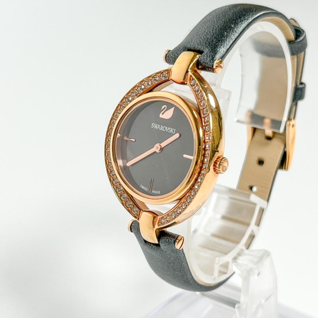 美品 SWAROVSKI 腕時計 5376842 SS グレー 革 QZ