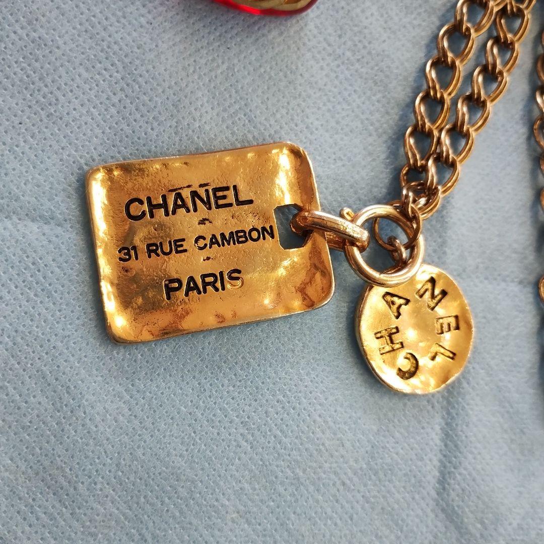 d*2様 ヴィンテージ　シャネル　赤プラリングとネームタグネックレス