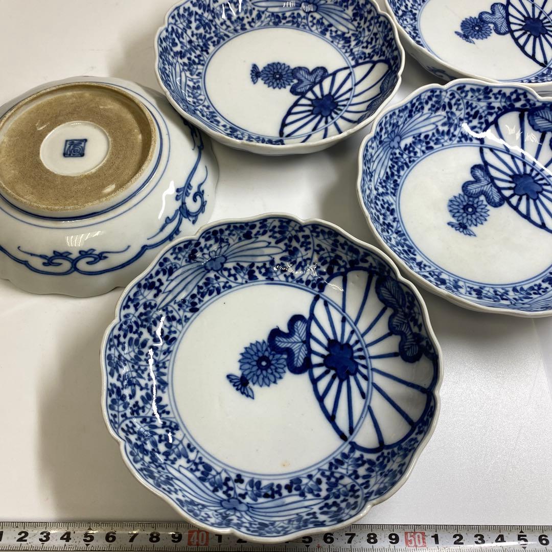 古伊万里　渦福　花唐草膾皿5枚　幅約16㎝　東Y7-0204☆2Fタサオ