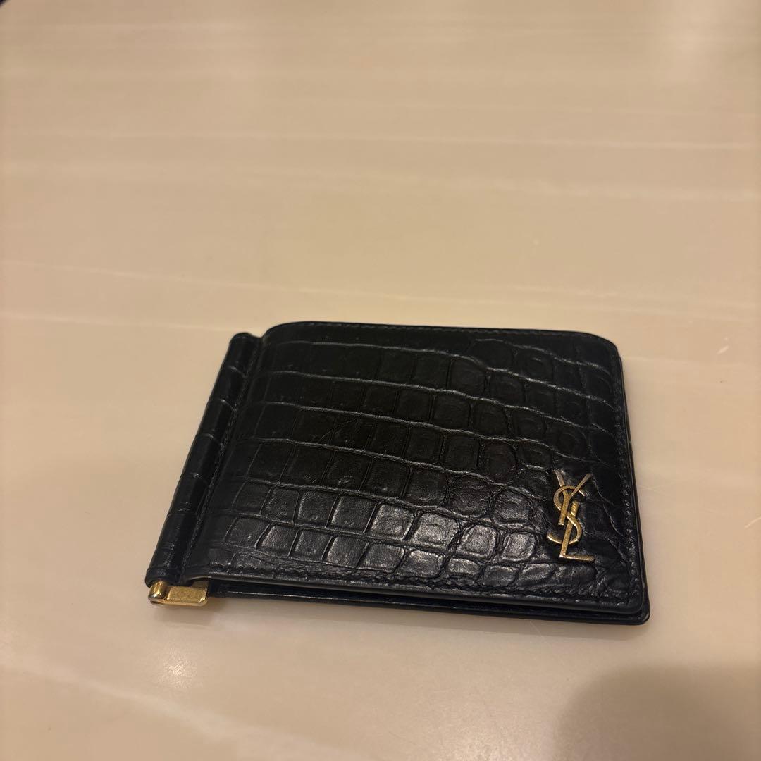 SAINT LAURENT ブラック レザー マネークリップ