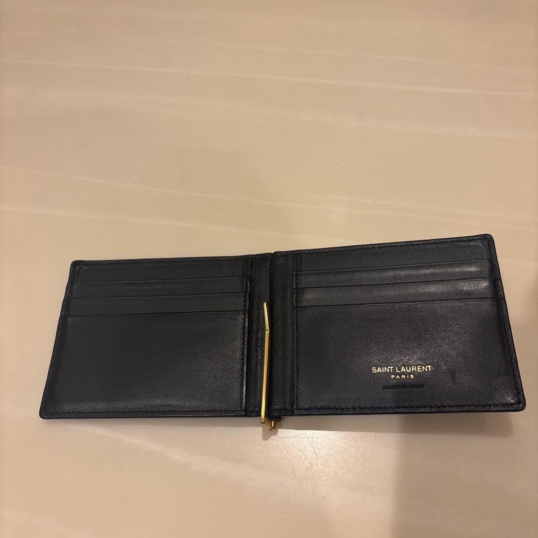 SAINT LAURENT ブラック レザー マネークリップ