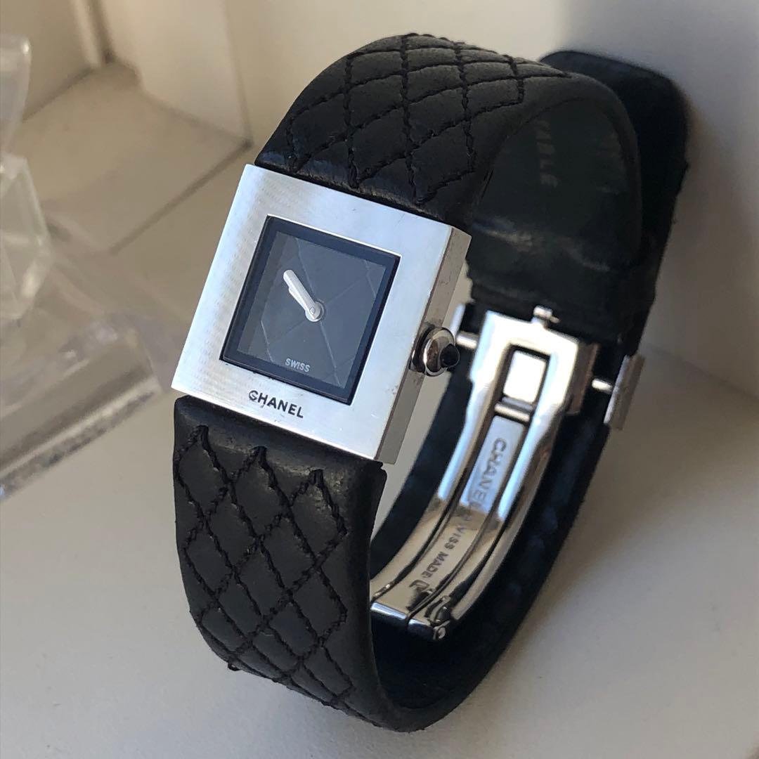 【美品】CHANEL マトラッセ　ブラック レザーベルト 時計