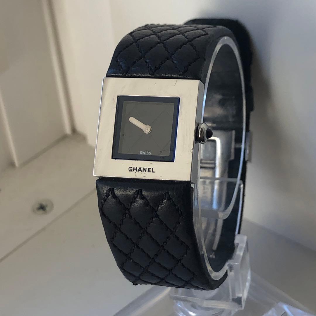 【美品】CHANEL マトラッセ　ブラック レザーベルト 時計