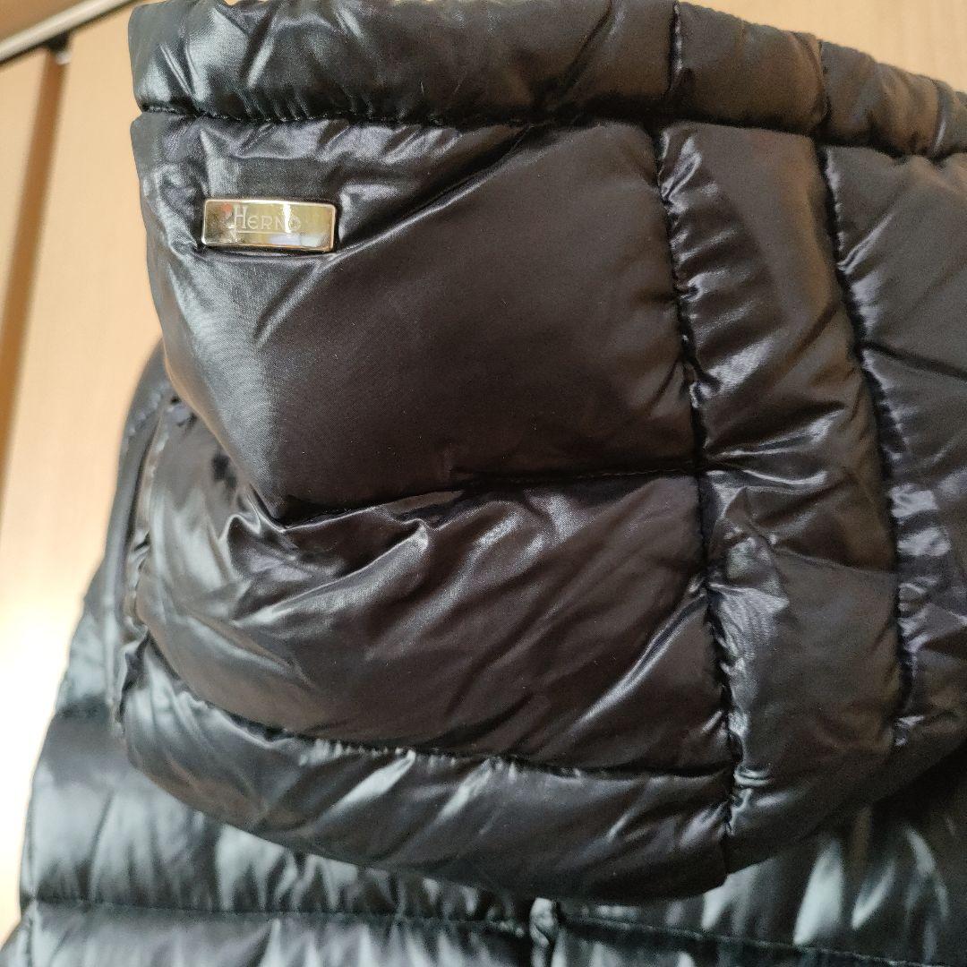 美品★HERNO フーデッドロングダウンベスト42　ブラック