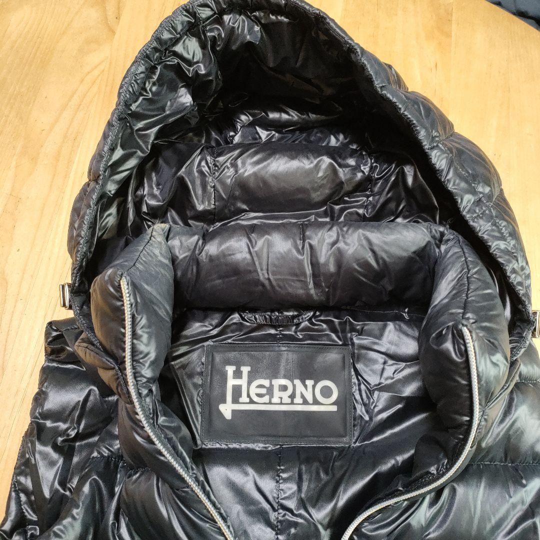 美品★HERNO フーデッドロングダウンベスト42　ブラック