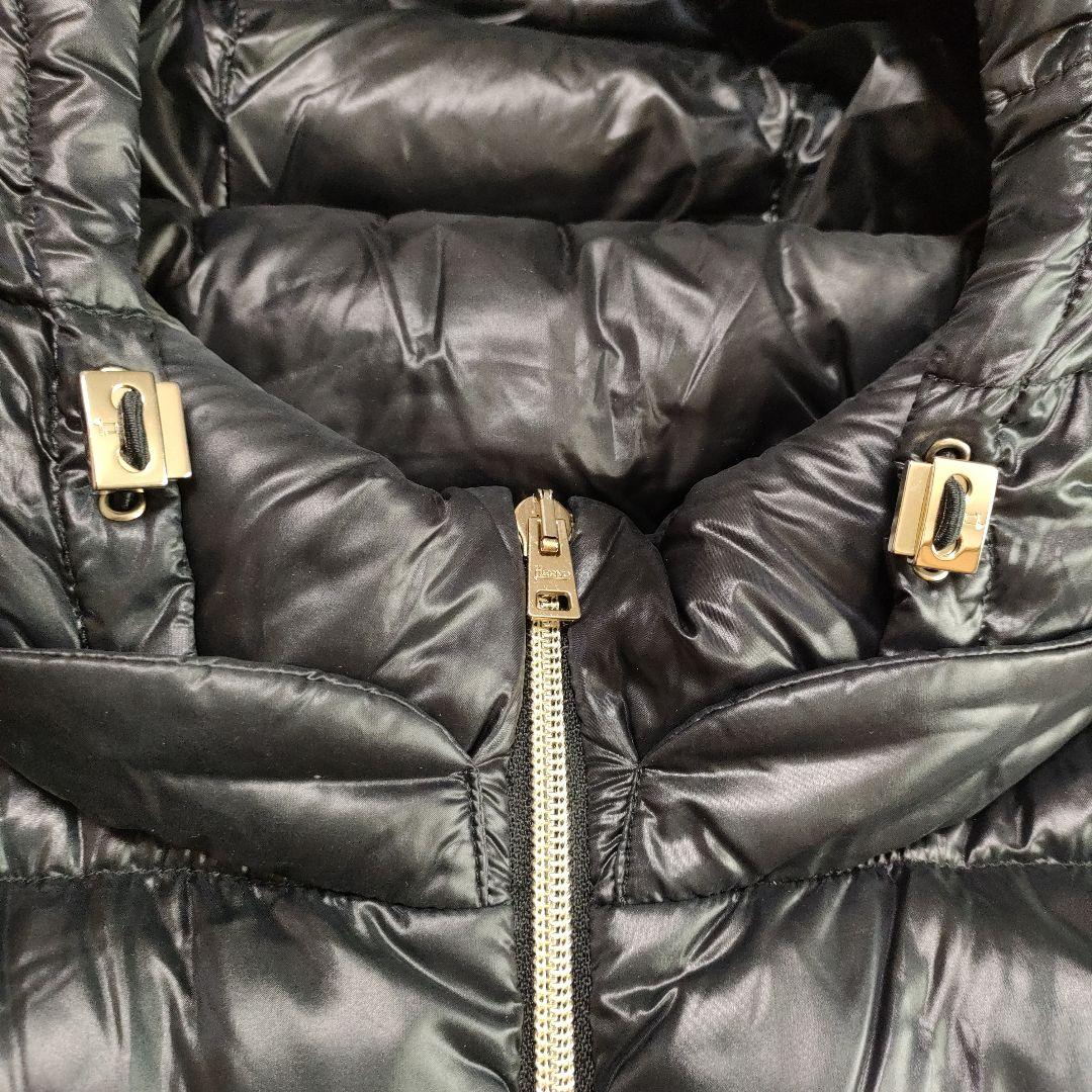 美品★HERNO フーデッドロングダウンベスト42　ブラック
