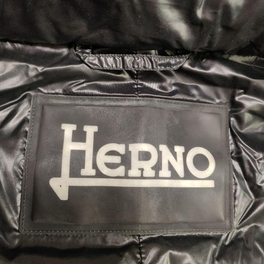 美品★HERNO フーデッドロングダウンベスト42　ブラック