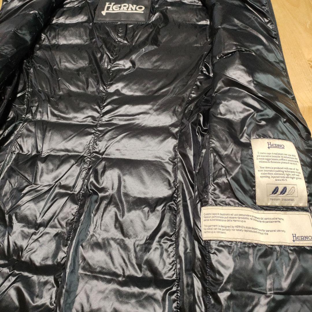 美品★HERNO フーデッドロングダウンベスト42　ブラック