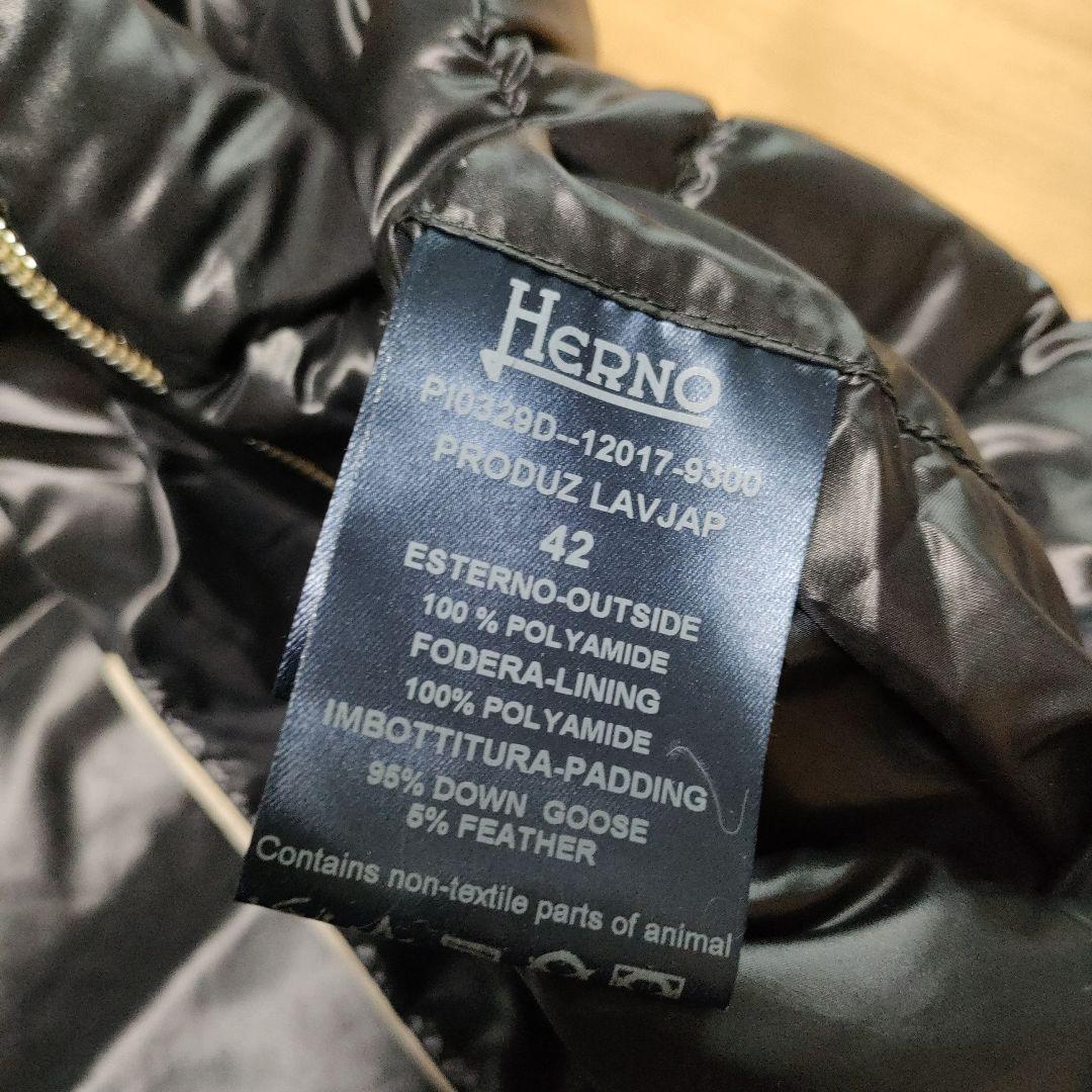 美品★HERNO フーデッドロングダウンベスト42　ブラック