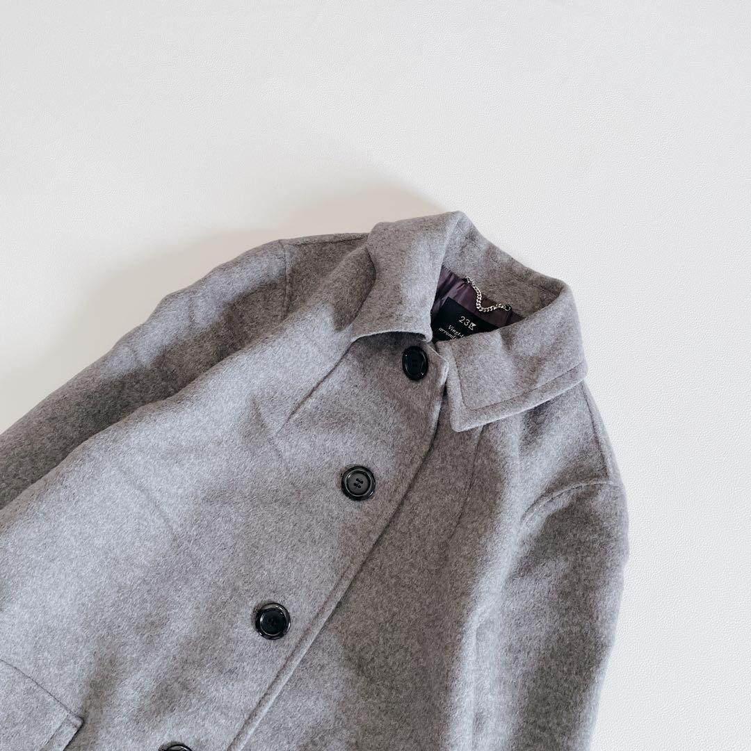 23区 チェスターコート 大きいサイズ 44/3L アンゴラ混 ライトグレー