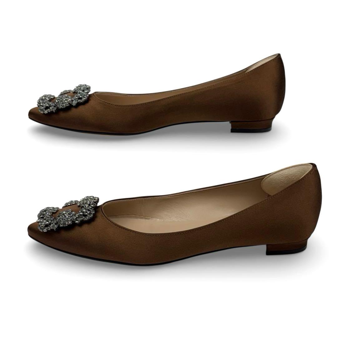 【美品】マノロブラニク ハンギシ　36　23cm　ブラウン　サテン　パンプス