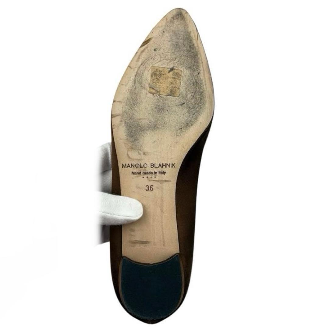 【美品】マノロブラニク ハンギシ　36　23cm　ブラウン　サテン　パンプス
