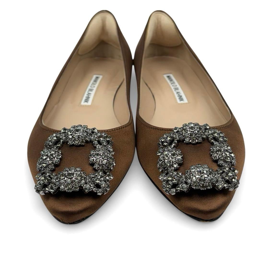 【美品】マノロブラニク ハンギシ　36　23cm　ブラウン　サテン　パンプス