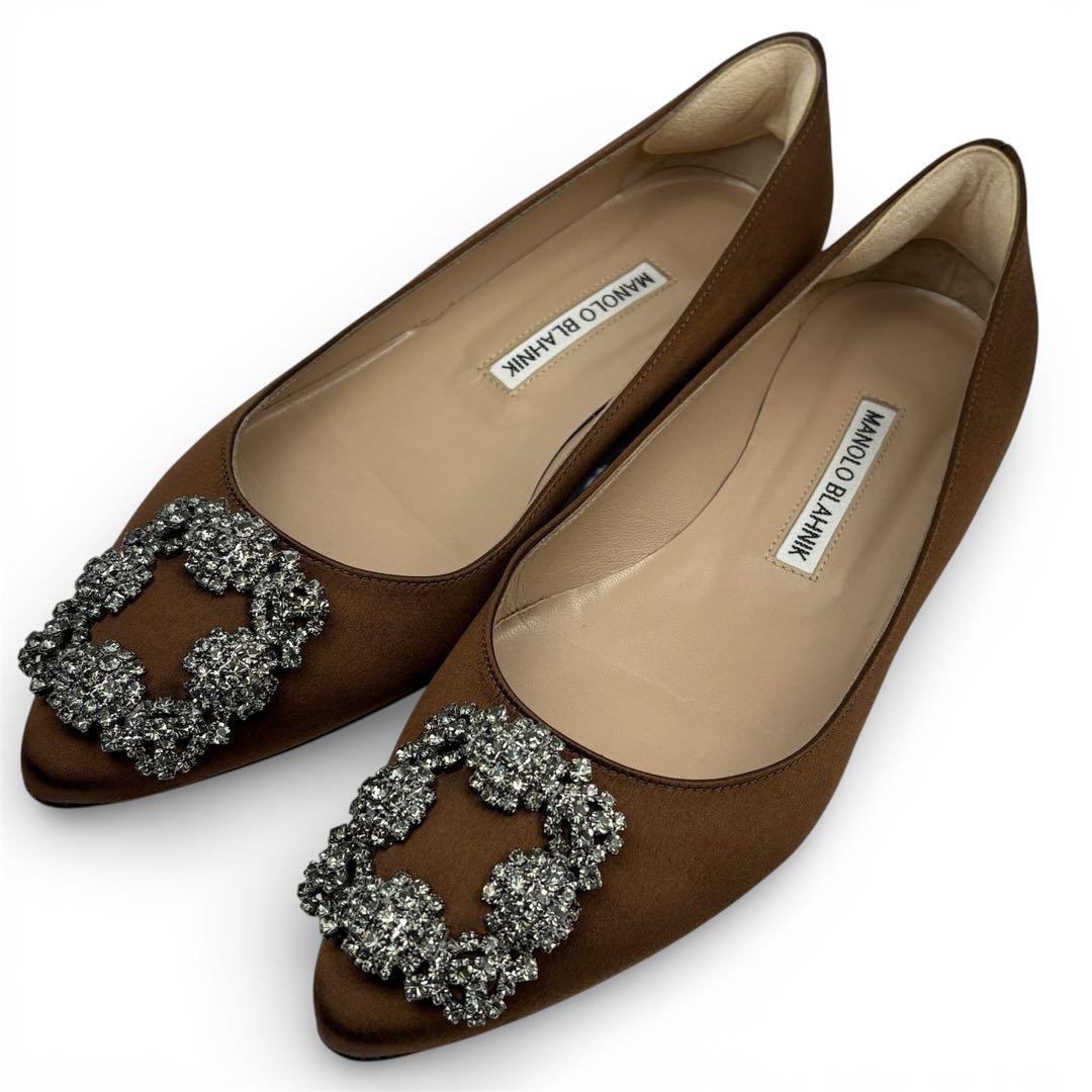 【美品】マノロブラニク ハンギシ　36　23cm　ブラウン　サテン　パンプス