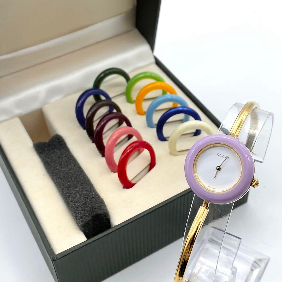 良品☆稼働　GUCCI チェンジベゼル　新品電池　レディース腕時計