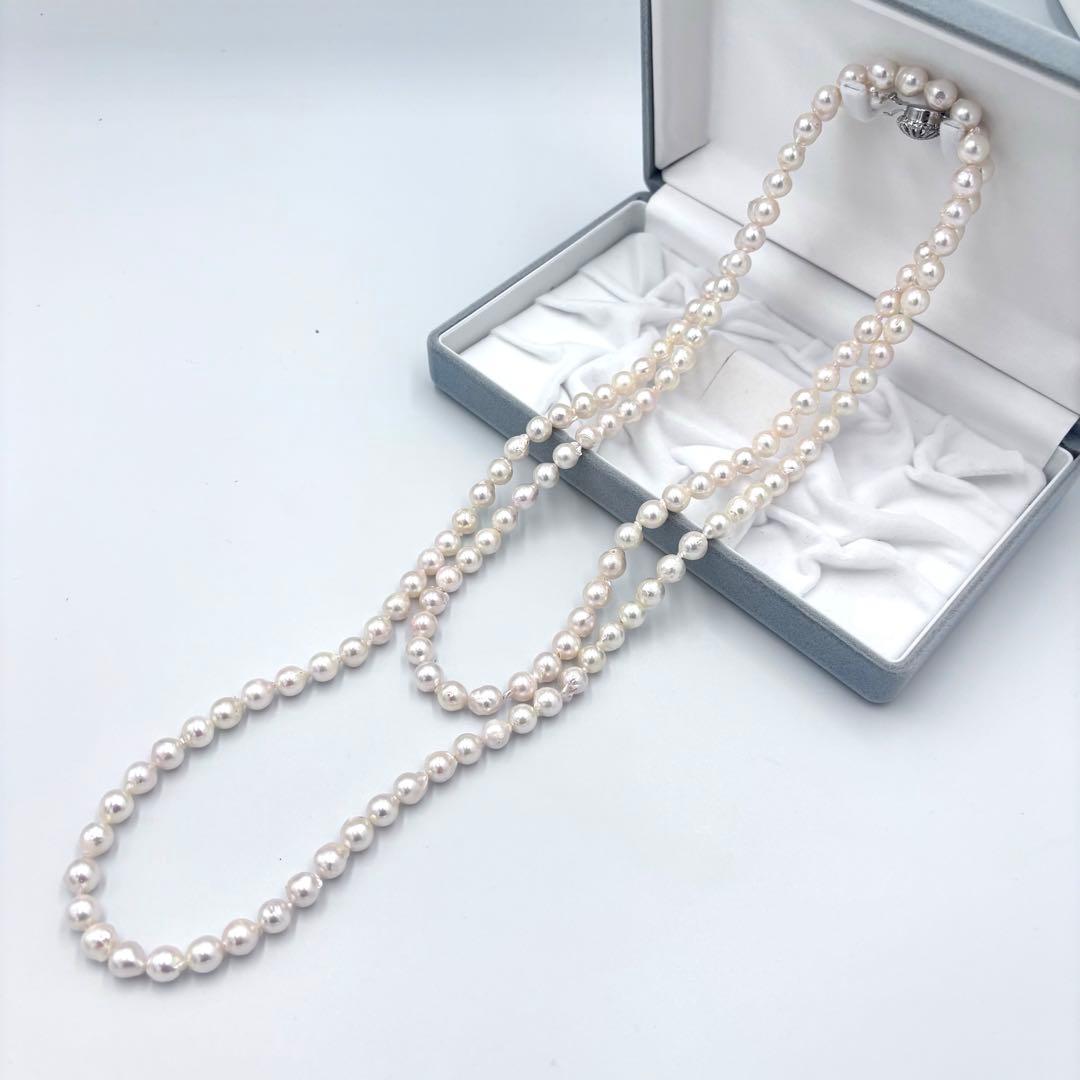 【百貨店証明書付】照り干渉色◎あこや真珠120㎝ロングパールネックレス 約8mm