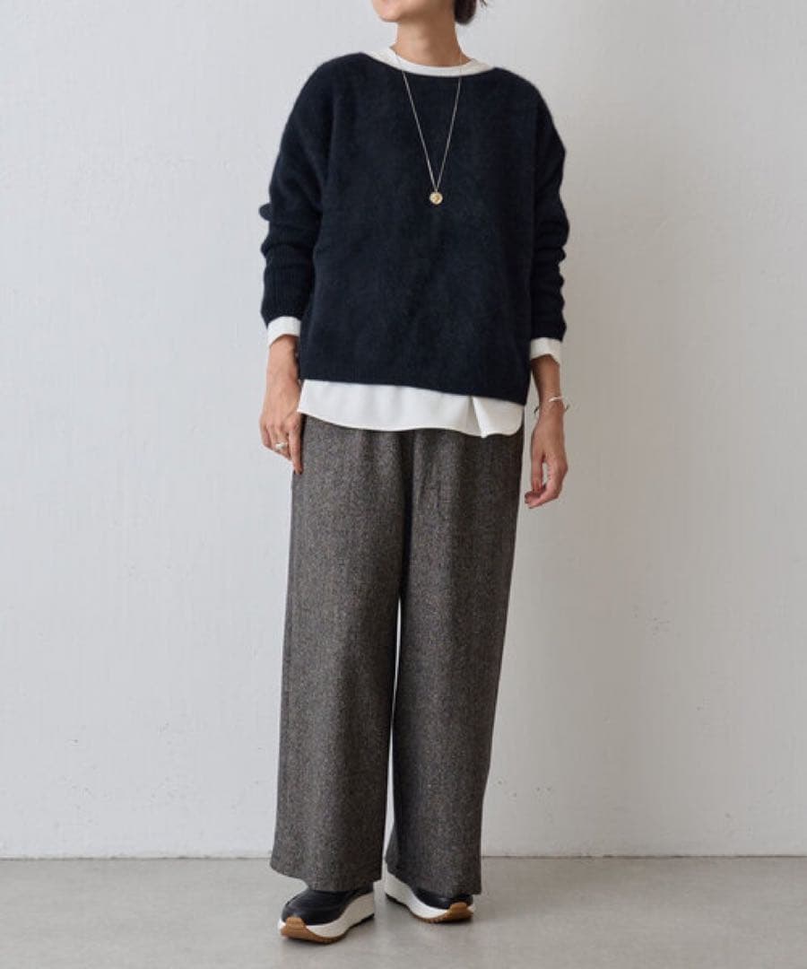 【新品タグ付】ビアズリー カラーネップツイードパンツ ブラック サイズ1