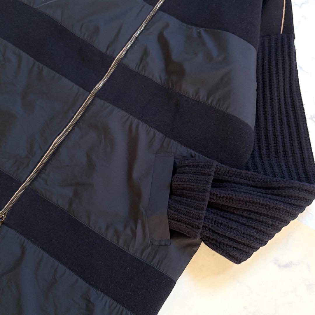 CIVIDINI イタリア製 ニット異素材コート ダブルジップ 紺 Lサイズ