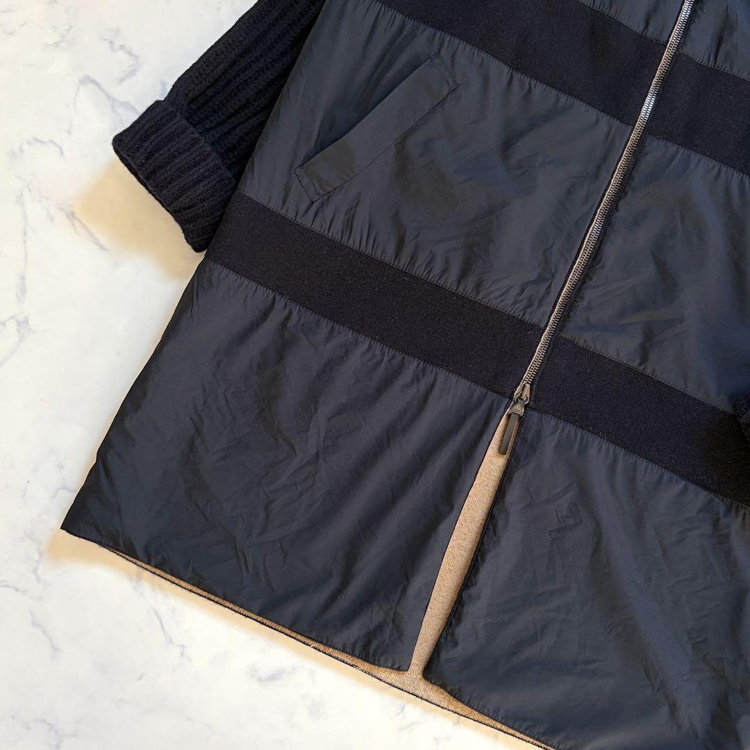 CIVIDINI イタリア製 ニット異素材コート ダブルジップ 紺 Lサイズ