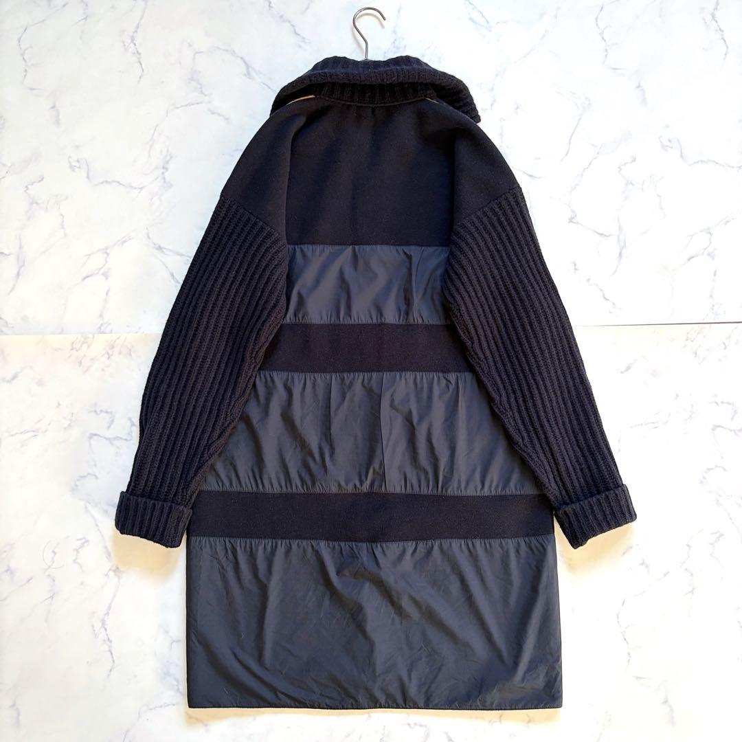 CIVIDINI イタリア製 ニット異素材コート ダブルジップ 紺 Lサイズ