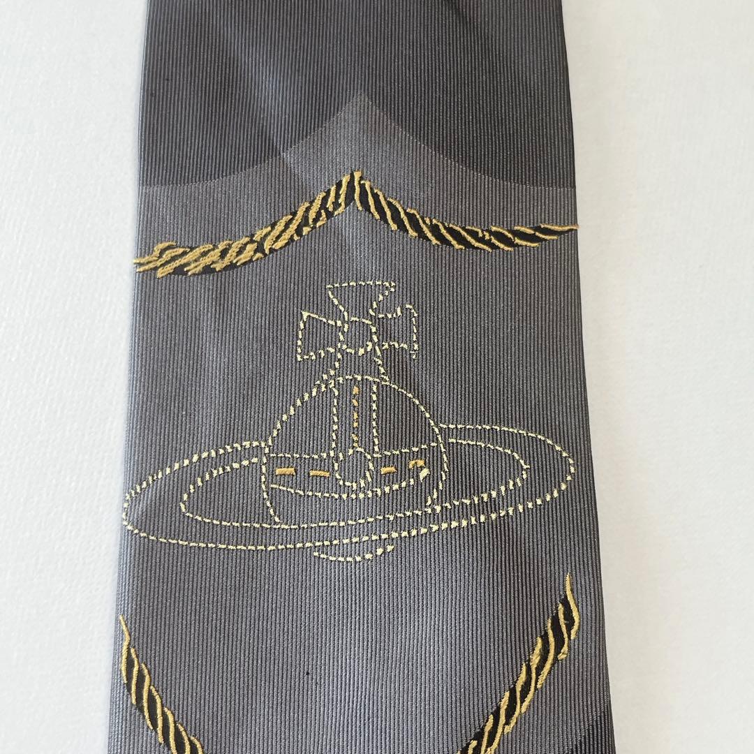 ヴィヴィアンウエストウッド ネクタイ シルクオーブ柄 無地 ロゴ グレー