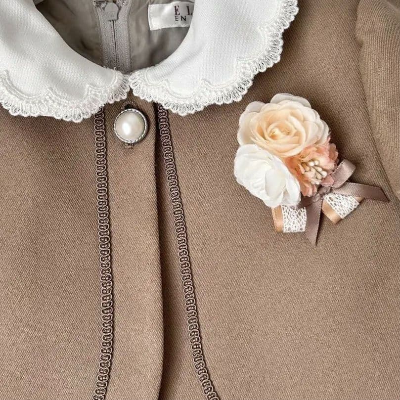 【120】エルアンノアール アンサンブル フォーマル ブラウン ベージュ 花柄